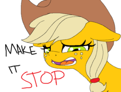 Size: 1292x982 | Tagged: safe, artist:paintanon, applejack, earth pony, pony, g4, dialogue, female, make it stop, solo