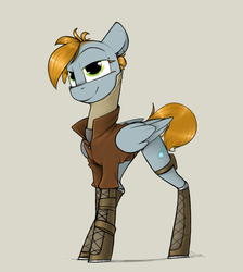 Size: 952x1061 | Tagged: safe, artist:sinrar, oc, oc only, oc:comet trail, pegasus, pony, boots, clothes, folded wings, shoes, simple background, solo, wings