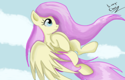 Size: 1024x656 | Tagged: safe, artist:enviaart, fluttershy, pony, g4, female, flying, solo
