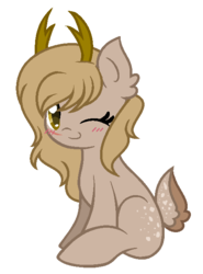 Size: 485x657 | Tagged: safe, artist:t-aroutachiikun, oc, oc only, deer pony, original species, cute, female, one eye closed, simple background, solo, transparent background, wink