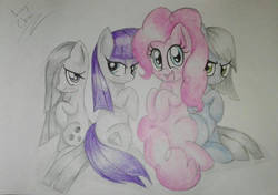 Size: 1024x722 | Tagged: safe, artist:enviaart, limestone pie, marble pie, maud pie, pinkie pie, earth pony, pony, g4, pie sisters, siblings, sisters, traditional art