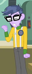 Size: 277x630 | Tagged: safe, screencap, micro chips, acadeca, equestria girls, g4, my little pony equestria girls: friendship games, angry, clothes, cropped, glasses, male, pants