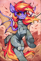 Size: 1280x1900 | Tagged: safe, artist:lispp, oc, oc only, oc:silvia noctis, bat pony, pony, armor, bat pony oc, commission, female, looking at you, mare, solo, traditional art