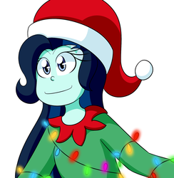 Size: 1280x1309 | Tagged: safe, artist:jake heritagu, oc, oc:dolly dusk, comic:aria's archives, equestria girls, g4, christmas, christmas lights, clothes, hat, holiday, parent:chancellor neighsay, parent:sonata dusk, santa hat