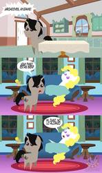 Size: 568x960 | Tagged: safe, artist:catsofdeath, surprise, oc, oc:archooves, pony, archrise, duo, spanish