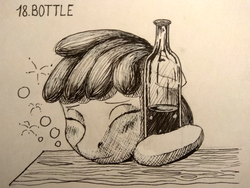 Size: 1200x900 | Tagged: safe, artist:sa1ntmax, berry punch, berryshine, earth pony, pony, g4, alcohol, blushing, bottle, drunk, female, inktober, inktober 2018, monochrome, solo, traditional art