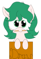 Size: 1924x2750 | Tagged: safe, artist:wafflecakes, oc, oc only, oc:dankflank, pony, box, pencil, pony in a box, simple background, solo, transparent background