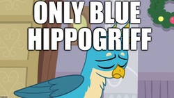 Size: 1280x720 | Tagged: safe, edit, edited screencap, screencap, gallus, griffon, g4, the hearth's warming club, critical research failure, image macro, meme, mistakes were made, op isn't even trying anymore, sad, text, wat