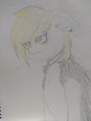 Size: 3456x4608 | Tagged: safe, artist:syntonic, oc, oc only, oc:winter leaves, pony, bored, femboy, floppy ears, male, solo, traditional art