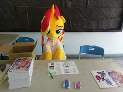 Size: 1200x900 | Tagged: safe, sunset shimmer, pony, unicorn, g4, female, irl, lidded eyes, looking at you, mare, photo, plushie, taiwan ponycon