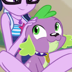 Size: 468x468 | Tagged: safe, screencap, sci-twi, spike, spike the regular dog, twilight sparkle, dog, equestria girls, equestria girls specials, g4, my little pony equestria girls: better together, my little pony equestria girls: forgotten friendship, angry, animated, female, geode of telekinesis, gif, growling, magical geodes, male, paws, sleeveless