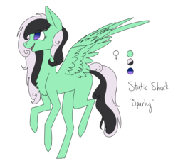 Size: 1066x998 | Tagged: safe, artist:sychia, oc, oc only, oc:static shock (ice1517), pegasus, pony, female, flying, mare, open mouth, raised hoof, reference sheet, simple background, solo, transparent background