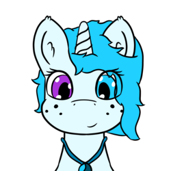 Size: 2160x2160 | Tagged: safe, artist:strella_, oc, oc only, oc:s-742, alicorn, pony, alicorn oc, amulet, blue mane, female, freckles, heterochromia, high res, jewelry, looking at you, mare, simple background, solo, transparent background