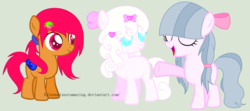Size: 1024x456 | Tagged: safe, artist:xylenneisnotamazing, oc, oc only, oc:charmie cupcake, oc:ice cream, oc:kawaii des, earth pony, pegasus, pony, colored wings, female, filly, simple background