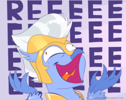 Size: 1280x1020 | Tagged: safe, artist:underpable, edit, sky beak, classical hippogriff, hippogriff, cropped, eeee, happy, meme, reeee, screaming, screech, skree, smiling