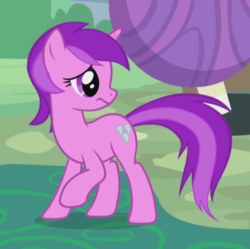 Size: 442x440 | Tagged: safe, screencap, amethyst star, sparkler, pony, unicorn, g4, slice of life (episode), cropped, female, looking back, mare, raised hoof, solo