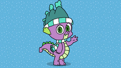 Size: 1696x954 | Tagged: safe, artist:ianpony98, spike, dragon, g4, my little pony best gift ever, clothes, hat, scarf, striped scarf, winged spike, wings, winter outfit