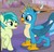 Size: 447x429 | Tagged: safe, screencap, gallus, sandbar, silverstream, earth pony, griffon, pony, g4, my little pony: friendship is magic, what lies beneath, chest fluff, cropped, cute, cutie mark, duo focus, gallabetes, male, offscreen character, paws, smiling, tail