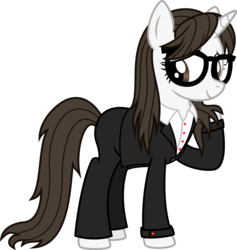 Size: 2749x2896 | Tagged: safe, artist:colonel-majora-777, raven, pony, unicorn, g4, clothes, female, glasses, high res, mare, night out, pants, simple background, solo, suit, transparent background