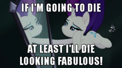 Size: 480x268 | Tagged: safe, edit, screencap, rarity, storm king, pony, unicorn, g4, my little pony: the movie, and then there's rarity, bobblehead, fabulous, falling, female, image macro, mare, meme, mirror, narcissism, rarity being rarity, skewed priorities, solo, text