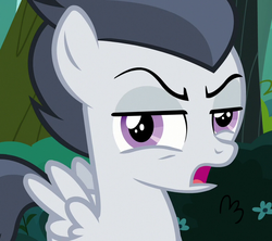 Size: 809x720 | Tagged: safe, screencap, rumble, pegasus, pony, g4, marks and recreation, colt, cropped, cute, faic, lidded eyes, looking at you, male, open mouth, rumblebetes, solo, unamused, wings