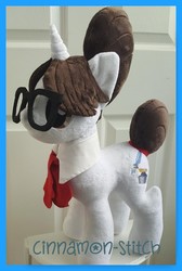 Size: 670x1000 | Tagged: safe, artist:cinnamon-stitch, raven, pony, unicorn, g4, glasses, hair bun, irl, photo, plushie, solo