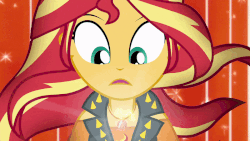 Size: 800x450 | Tagged: safe, screencap, sunset shimmer, equestria girls, equestria girls specials, g4, my little pony equestria girls: better together, my little pony equestria girls: forgotten friendship, alternative cutie mark placement, animated, clothes, cutie mark on clothes, facial cutie mark, female, geode of empathy, gif, jewelry, leather, leather vest, magical geodes, necklace, open mouth, solo, transformation, transformation sequence, vest