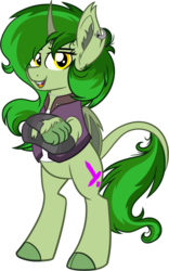Size: 749x1200 | Tagged: safe, artist:binkyt11, derpibooru exclusive, oc, oc only, oc:femstin endmmar, alicorn, bat pony alicorn, original species, pony, wendingo pony, 2019 community collab, derpibooru community collaboration, alicorn oc, bipedal, clawed hooves, claws, clothes, cloven hooves, crossed arms, cutie mark, ear fluff, ear piercing, earring, fangs, female, jacket, jewelry, leonine tail, mare, piercing, request, rule 63, simple background, solo, torn socks, transparent background
