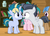 Size: 737x526 | Tagged: safe, screencap, mocha berry, rumble, skeedaddle, tulip swirl, pegasus, pony, unicorn, g4, marks and recreation, my little pony: friendship is magic, blank flank, blank flanks forever, boop, colt, male, noseboop, now kiss, smiling, wings