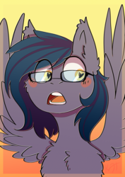 Size: 2150x3035 | Tagged: safe, artist:shiro-roo, oc, oc only, oc:mr centauri, pegasus, pony, blushing, bust, chest fluff, female, glasses, heart eyes, high res, mare, open mouth, portrait, solo, wingding eyes