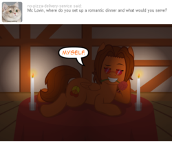 Size: 540x450 | Tagged: safe, artist:aha-mccoy, oc, oc only, oc:aha mclovin, pegasus, pony, nopony-ask-mclovin, ask, bedroom eyes, candle, flower, flower in mouth, male, mouth hold, rose, rose in mouth, solo, stallion, tumblr