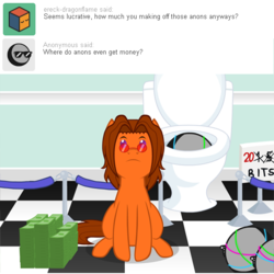 Size: 540x540 | Tagged: safe, artist:aha-mccoy, oc, oc only, oc:aha mclovin, oc:anon, pegasus, pony, nopony-ask-mclovin, ask, looking up, male, money, stallion, toilet, tumblr