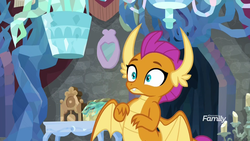 Size: 1920x1080 | Tagged: safe, screencap, smolder, dragon, g4, what lies beneath, cute, discovery family, discovery family logo, dragoness, female, logo, nightmare cave, smolderbetes, solo