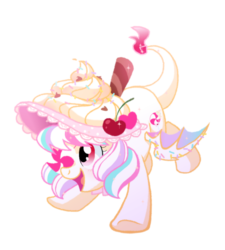 Size: 800x889 | Tagged: safe, artist:yokokinawa, oc, oc:magic sprinkles, augmented tail, bat wings, candy, cherry, chocolate, food, hat, heart, patch, sparkles, sprinkles, wings, witch hat