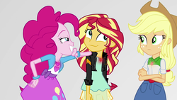 Size: 1920x1080 | Tagged: safe, screencap, applejack, pinkie pie, sunset shimmer, equestria girls, equestria girls specials, g4, mirror magic, geode of empathy, geode of sugar bombs, geode of super strength, magical geodes