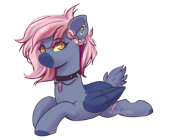 Size: 2814x2272 | Tagged: safe, artist:alexa1alexa, oc, oc only, pegasus, pony, ear piercing, female, high res, piercing, prone, simple background, slit pupils, solo, transparent background