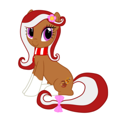 Size: 1500x1500 | Tagged: safe, oc, oc only, oc:victoria sponge, earth pony, pony, 2019 community collab, derpibooru community collaboration, bow, cake, clothes, cute, eyelashes, eyeshadow, female, flower, flower in hair, food, makeup, mare, purple eyes, scarf, show accurate, simple background, sitting, solo, tail bow, transparent background, two toned mane, two toned tail, victoria spongecake
