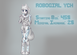 Size: 4530x3240 | Tagged: safe, artist:shamziwhite, oc, oc only, robot, robot pony, anthro, advertisement, auction, blushing, circuit, commission, female, solo, standing, your character here