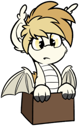 Size: 1006x1596 | Tagged: safe, artist:moemneop, oc, oc only, oc:mavis, dragon, box, dragon in a box, female, simple background, solo, species swap, transparent background