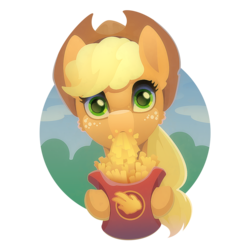 Size: 1300x1300 | Tagged: safe, artist:gor1ck, applejack, earth pony, pony, g4, eating, female, food, french fries, hay fries, looking at you, mare, solo