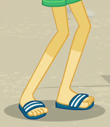 Size: 293x337 | Tagged: safe, screencap, snails, equestria girls, equestria girls specials, g4, my little pony equestria girls: better together, my little pony equestria girls: forgotten friendship, clothes, cropped, feet, legs, male, male feet, pictures of legs, sandals, shorts, tan lines, toes