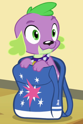 Size: 693x1036 | Tagged: safe, screencap, spike, dog, equestria girls, g4, my little pony equestria girls, backpack, cropped, male, paws, smiling, solo, spike the dog, spike's dog collar