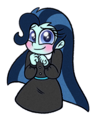 Size: 500x650 | Tagged: safe, artist:carouselunique, oc, oc:dolly dusk, comic:aria's archives, equestria girls, g4, adorable face, blushing, clothes, cute, daaaaaaaaaaaw, diabetes, parent:chancellor neighsay, parent:sonata dusk, shy