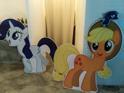 Size: 4032x3016 | Tagged: safe, photographer:horsesplease, applejack, princess luna, rarity, pony, g4, cardboard cutout, cutout, female, filly, irl, malaysia, photo, plushie, pony plushie, the friendship express, the friendship express 2018, woona, younger