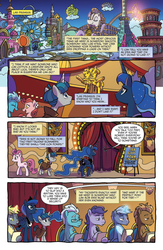 Size: 994x1528 | Tagged: safe, artist:tonyfleecs, idw, official comic, capper dapperpaws, flam, flim, princess luna, stygian, alicorn, earth pony, pony, unicorn, g4, my little pony: the movie, nightmare knights, spoiler:comic, spoiler:comicnightmareknights02, city, comic, ethereal mane, female, flim flam brothers, las pegasus, magic, male, mare, preview, skyline, speech bubble, stallion, starry mane, telekinesis, unnamed character, unnamed pony