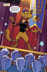 Size: 994x1528 | Tagged: safe, artist:tonyfleecs, idw, official comic, capper dapperpaws, abyssinian, cat, pony, anthro, digitigrade anthro, g4, my little pony: the movie, nightmare knights, spoiler:comic, spoiler:comicnightmareknights02, anthro with ponies, chest fluff, handsome, male, microphone, preview, solo focus, speech bubble