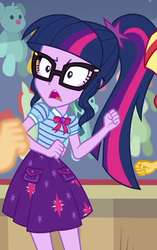 Size: 548x874 | Tagged: safe, screencap, sci-twi, sunset shimmer, twilight sparkle, equestria girls, equestria girls specials, g4, my little pony equestria girls: better together, my little pony equestria girls: rollercoaster of friendship, clothes, cropped, female, geode of telekinesis, glasses, magical geodes, ponytail, shrunken pupils, skirt, solo focus
