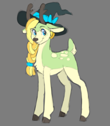 Size: 2799x3206 | Tagged: safe, artist:girlboyburger, oc, oc only, oc:blair birch, deer, antlers, braid, cute, doe, female, hat, high res, pastel, simple background, smiling, solo, witch, witch hat