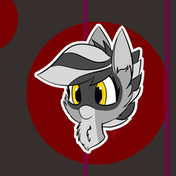 Size: 1000x1000 | Tagged: safe, artist:exxie, oc, oc only, oc:bandy cyoot, pony, raccoon pony, abstract background, bust, chest fluff, female, smiling, solo