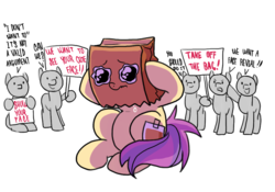 Size: 1000x700 | Tagged: safe, artist:paperbagpony, derpibooru exclusive, oc, oc:paper bag, earth pony, pony, :d, :|, angry, anonymous, crying, fake cutie mark, frown, glare, hoof hold, open mouth, paper bag, peer pressure, sad, signs, simple background, sitting, smiling, teary eyes, waving, wavy mouth, white background